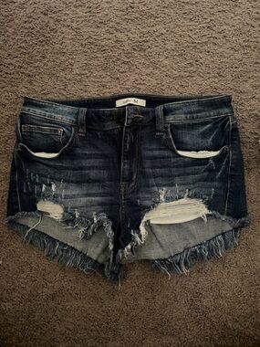 Distressed Dark Wash Denim Cutoff Shorts - Willow Root